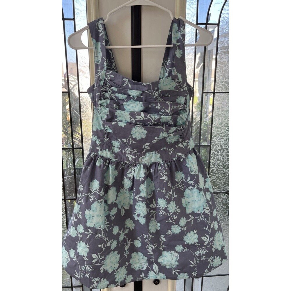 Free People Boho Garden Dress Medium Gray Green Bow Cut-Out Back Summer Get Away